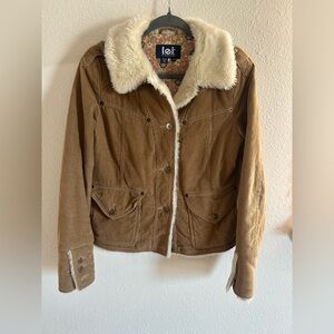 Vintage Y2K lei Corduroy Fur Lined Button Up Jacket Womens Size M